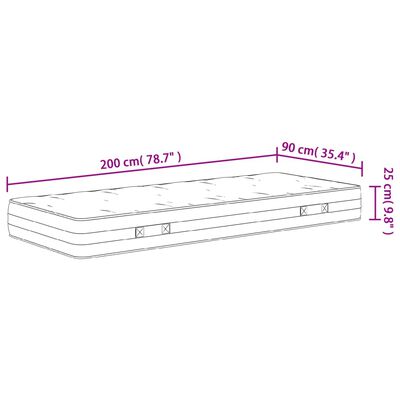 vidaXL Matelas à ressorts ensachés dureté moyenne 90x200 cm