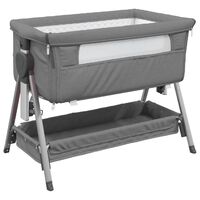 vidaXL Lit pour bébé avec matelas Gris foncé Tissu de lin