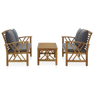 vidaXL Salon de jardin 3 pcs avec coussins Bois d'acacia massif