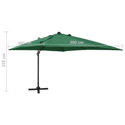 vidaXL Parasol de jardin en porte-à-faux et mât et lumières LED vert