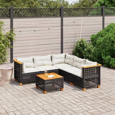 vidaXL Salon de jardin 6 pcs avec coussins noir résine tressée