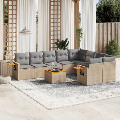 vidaXL Salon de jardin avec coussins 10 pcs beige résine tressée