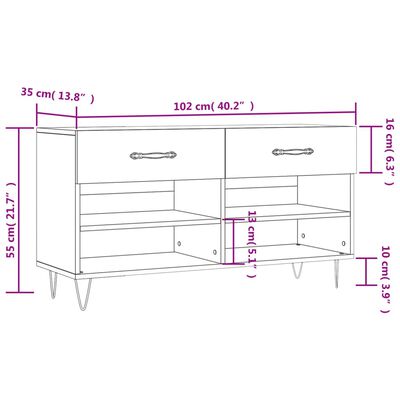 vidaXL Banc à chaussures gris béton 102x35x55 cm bois d'ingénierie