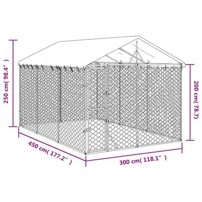 vidaXL Chenil d'extérieur pour chiens avec toit argenté 3x4,5x2,5 m