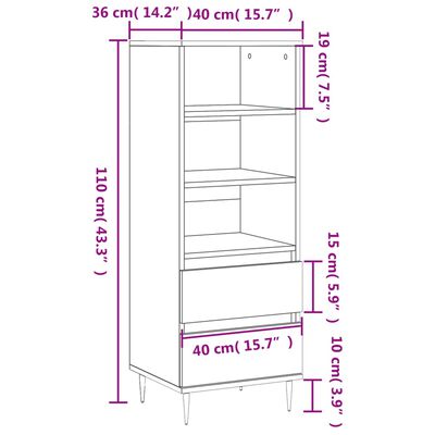 vidaXL Buffet haut Blanc brillant 40x36x110 cm Bois d'ingénierie