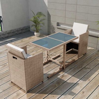 vidaXL Ensemble de bistro 3 pcs avec coussins résine tressée beige