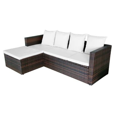 vidaXL Salon de jardin 4 pcs avec coussins Résine tressée Marron