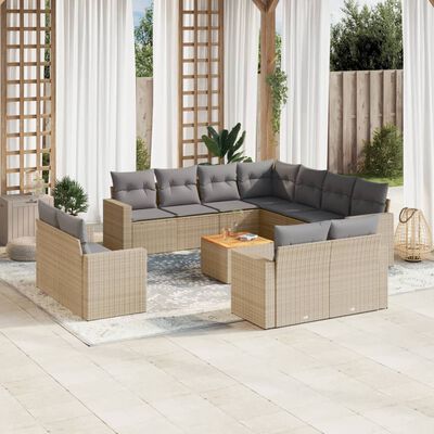 vidaXL Salon de jardin et coussins 12 pcs mélange beige résine tressée