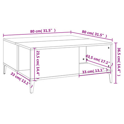 vidaXL Table basse chêne sonoma 80x80x36,5 cm bois d'ingénierie