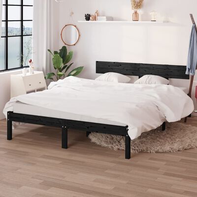 vidaXL Cadre de lit sans matelas noir bois de pin massif