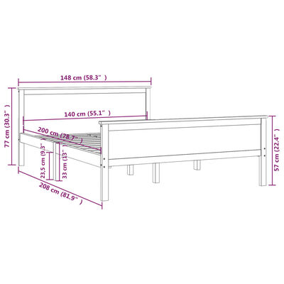 vidaXL Cadre de lit sans matelas marron miel pin massif 140x200 cm