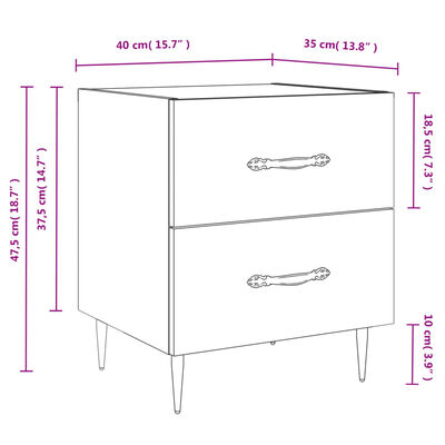 vidaXL Tables de chevet 2pcs gris béton 40x35x47,5cm bois d’ingénierie