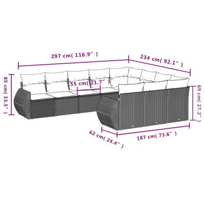 vidaXL Salon de jardin avec coussins 10 pcs gris résine tressée