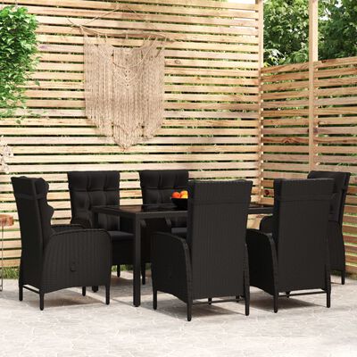 vidaXL Ensemble à manger de jardin 7 pcs Résine tressée Noir