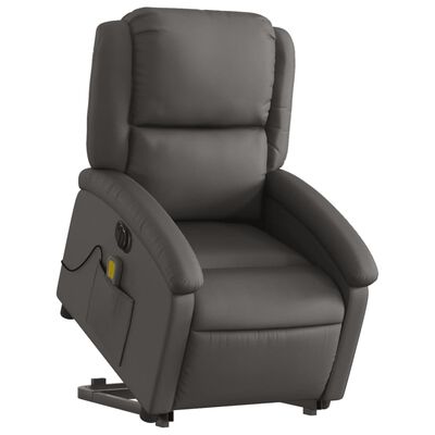 vidaXL Fauteuil inclinable de massage électrique gris cuir véritable