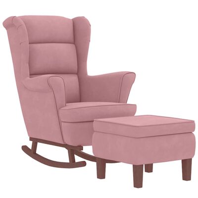 vidaXL Chaise à bascule avec pieds en bois et tabouret Rose Velours