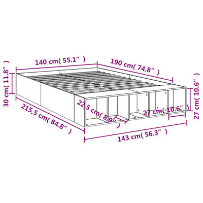 vidaXL Cadre de lit sans matelas sonoma gris 140x190 cm