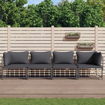 vidaXL Salon de jardin 4 pcs avec coussins anthracite résine tressée