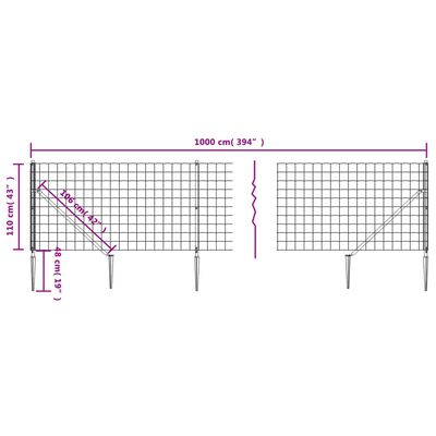 vidaXL Clôture en treillis métallique et ancrage anthracite 1,1x10 m