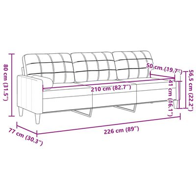 vidaXL Canapé 3 places avec oreillers décoratifs noir 210 cm tissu