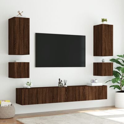 vidaXL Meuble TV mural avec lumières LED chêne marron 100x35x41 cm