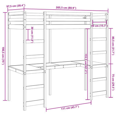 vidaXL Cadre de lit superposé avec bureau 90x200 cm bois de pin massif