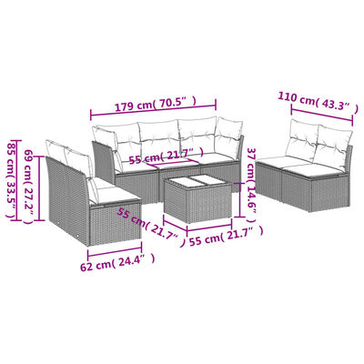 vidaXL Salon de jardin 8 pcs avec coussins noir résine tressée