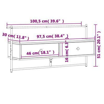 vidaXL Meuble TV mural noir 100,5x30x51 cm bois d'ingénierie