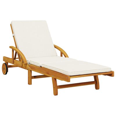 vidaXL Chaise longue avec coussin et table bois d'acacia massif