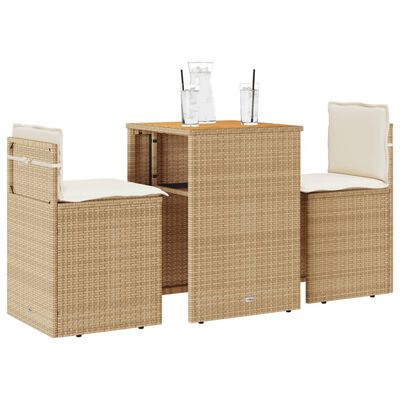 vidaXL Ensemble de bistro 3 pcs avec coussins beige résine tressée