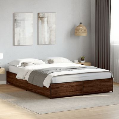 vidaXL Cadre de lit chêne marron 140x200 cm bois d'ingénierie et métal