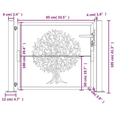 vidaXL Portail de jardin 105x105 cm acier corten conception de l'arbre