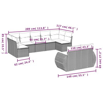 vidaXL Salon de jardin 9 pcs avec coussins noir résine tressée