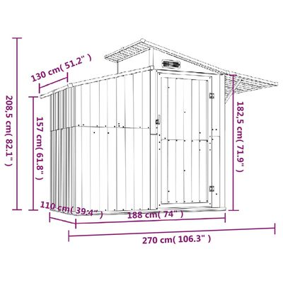 vidaXL Abri de jardin Gris 270x130x208,5 cm Acier galvanisé