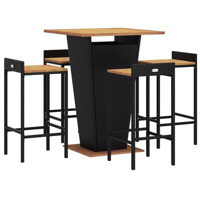 vidaXL Ensemble de bar jardin 5 pcs noir poly rotin/bois massif acacia