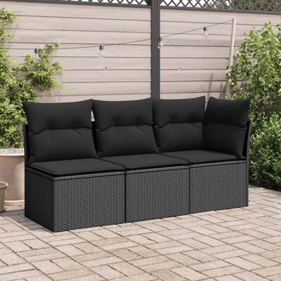 vidaXL Chaise de jardin sans accoudoirs avec coussins noir poly rotin