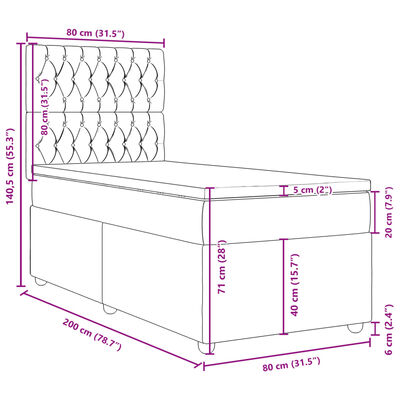 vidaXL Sommier à lattes de lit avec matelas Gris foncé 80x200 cm Tissu