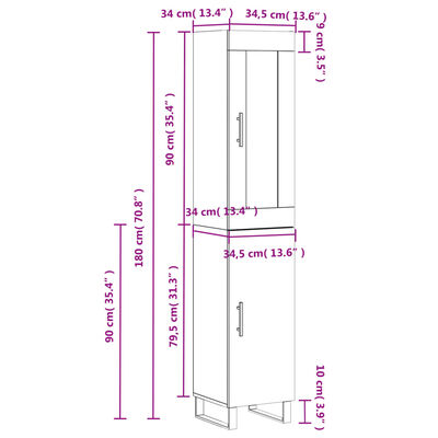 vidaXL Buffet haut Sonoma gris 34,5x34x180 cm Bois d'ingénierie