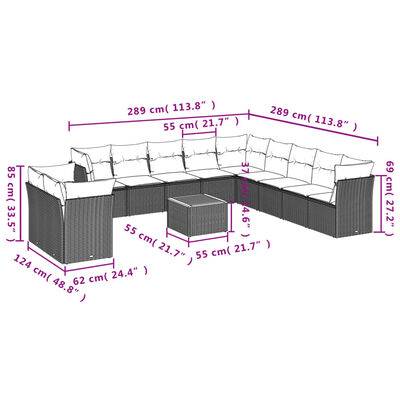 vidaXL Salon de jardin 12 pcs avec coussins noir résine tressée