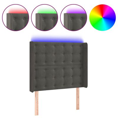 vidaXL Tête de lit à LED Gris foncé 83x16x118/128 cm Velours