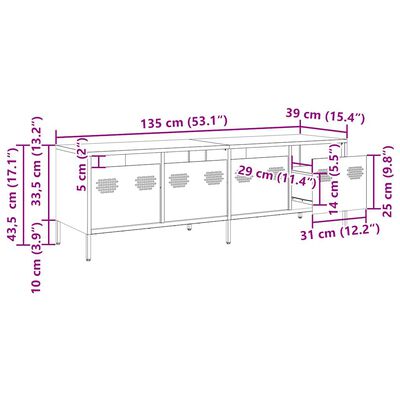 vidaXL Meuble TV jaune moutarde 135x39x43,5 cm acier laminé à froid