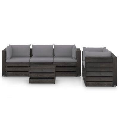 vidaXL Salon de jardin 6 pcs avec coussins Bois imprégné de gris