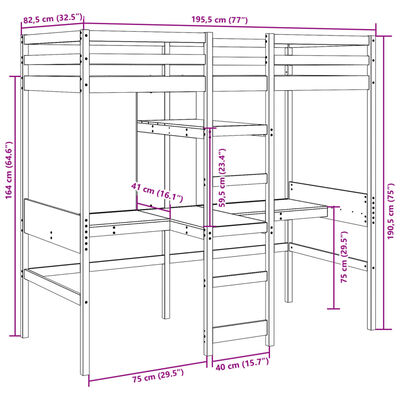 vidaXL Cadre de lit superposé sans matelas 75x190cm bois de pin massif