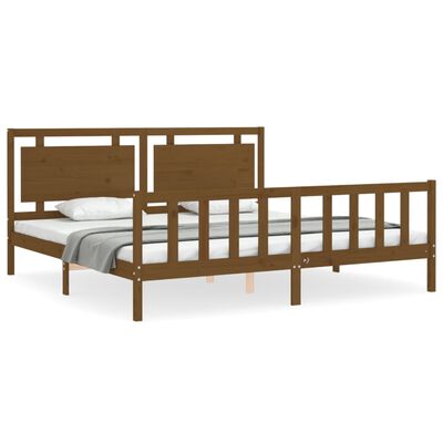 vidaXL Cadre de lit avec tête de lit marron miel 200x200cm bois massif