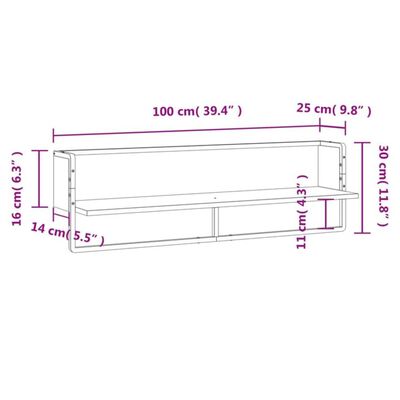 vidaXL Étagère murale avec barre sonoma gris 100x25x30 cm