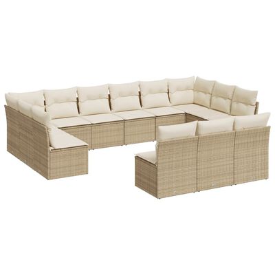 vidaXL Salon de jardin avec coussins 13 pcs beige résine tressée