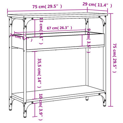 vidaXL Table console avec étagère noir 75x29x75 cm bois d'ingénierie