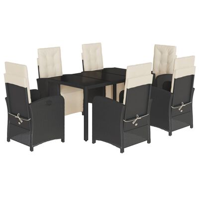 vidaXL Ensemble à manger de jardin coussins 7pcs Noir Résine tressée