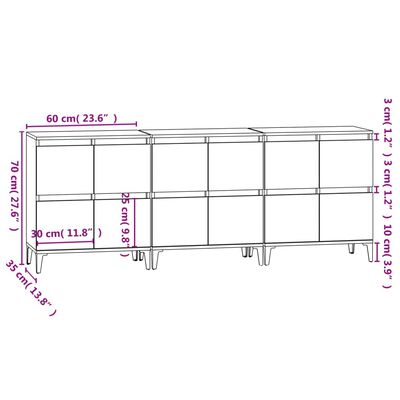 vidaXL Buffets 3 pcs sonoma gris 60x35x70 cm bois d'ingénierie