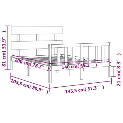 vidaXL Cadre de lit avec tête de lit 140x200 cm bois massif